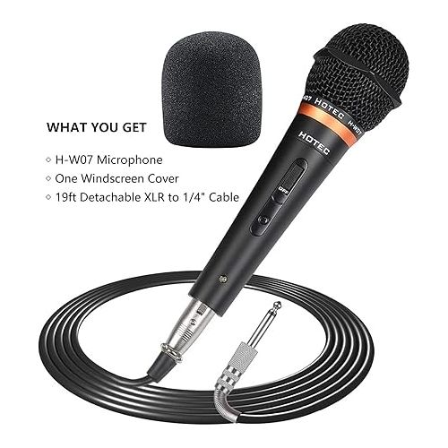  HOTEC Premium Vocal Dynamic Handheld Microphone with 19ft Detachable XLR Cable and ON/Off Switch (Metal Black) (H-W07)