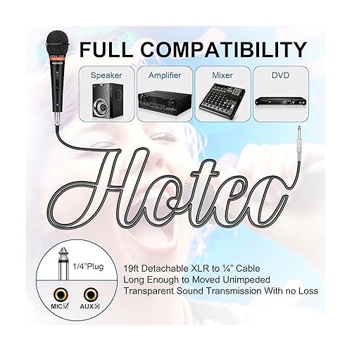  HOTEC Premium Vocal Dynamic Handheld Microphone with 19ft Detachable XLR Cable and ON/Off Switch (Metal Black) (H-W07)