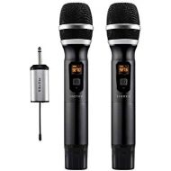 HOTEC 25 Channel UHF Wireless Microphone Dual Microphone with Mini Portable Receiver 1/4 Output, for Church/Home/Karaoke/Business Meeting (Dual mic)