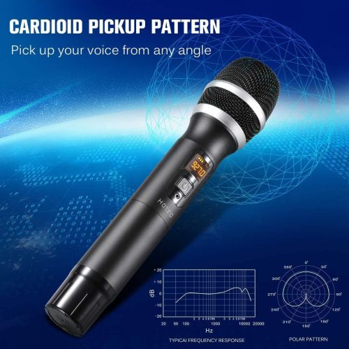  HOTEC 25 Channel UHF Wireless Microphone Dual Microphone with Mini Portable Receiver 1/4 Output, for Church/Home/Karaoke/Business Meeting (Dual mic)