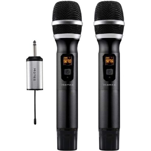  HOTEC 25 Channel UHF Wireless Microphone Dual Microphone with Mini Portable Receiver 1/4 Output, for Church/Home/Karaoke/Business Meeting (Dual mic)