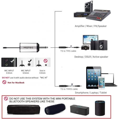  Hotec Wireless System with Dual Headset Microphones/Lavalier Lapel Mics and Bodypack Transmitters and One Mini Rechargeable Receiver 1/4 Output, for Live Performances