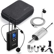 Hotec Wireless Lapel Lavalier and Headset Microphone System with Mini Rechargeable Receiver, for Recording and Live Performances