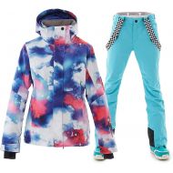 HOTIAN Womens Windproof Waterproof Bright Color Ski&Snowboarding Jacket Pants Set