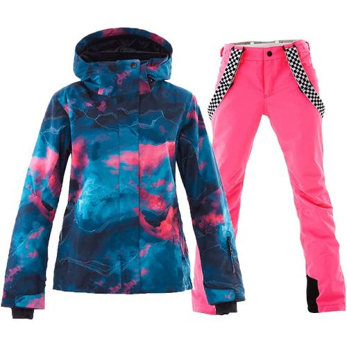  HOTIAN Womens Windproof Waterproof Bright Color Ski&Snowboarding Jacket Pants Set