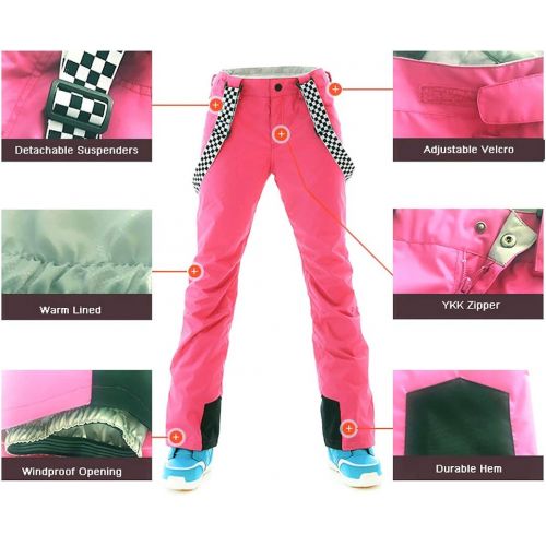  HOTIAN Womens Windproof Waterproof Bright Color Ski&Snowboarding Jacket Pants Set