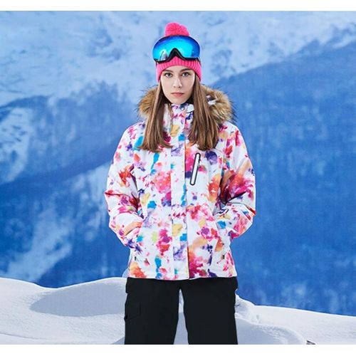  HOTIAN Womens Windproof Snow Jacket Insulated Fur Hoodie Ski Jacket + Pants Snowsuit