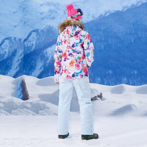  HOTIAN Womens Windproof Snow Jacket Insulated Fur Hoodie Ski Jacket + Pants Snowsuit