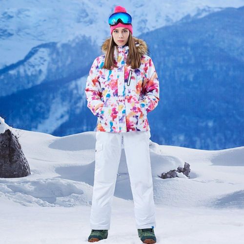  HOTIAN Womens Windproof Snow Jacket Insulated Fur Hoodie Ski Jacket + Pants Snowsuit