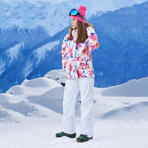  HOTIAN Womens Windproof Snow Jacket Insulated Fur Hoodie Ski Jacket + Pants Snowsuit