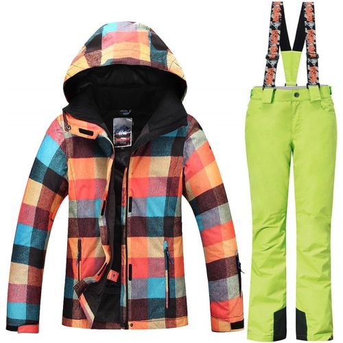  HOTIAN Womens High Windproof Technology colorful Snowboarding Jacket Ski Pants Set