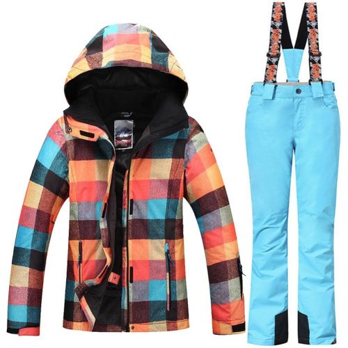  HOTIAN Womens High Windproof Technology colorful Snowboarding Jacket Ski Pants Set
