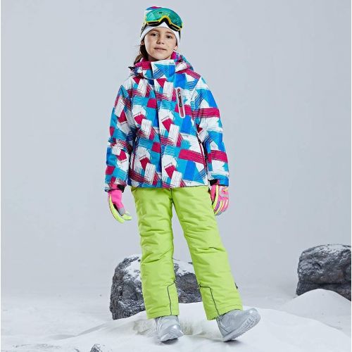  HOTIAN Girls Windproof Snow Jacket Insulated Ski Jacket + Pants Snowsuit (US 4 - US 16)