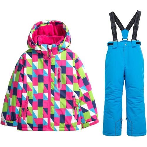  HOTIAN Girls Windproof Snow Jacket Insulated Ski Jacket + Pants Snowsuit (US 4 - US 16)