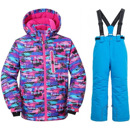  HOTIAN Girls Windproof Snow Jacket Insulated Ski Jacket + Pants Snowsuit (US 4 - US 16)