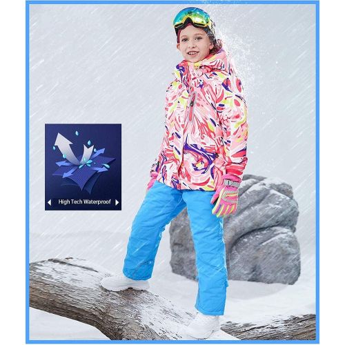  HOTIAN Girls Windproof Snow Jacket Insulated Ski Jacket + Pants Snowsuit (US 4 - US 16)