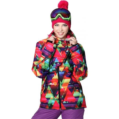  HOTIAN Womens High Windproof Technology Colorful Printed Snowboard Ski Jacket