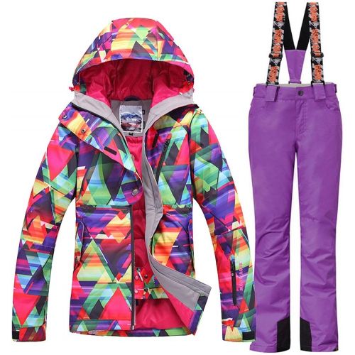  HOTIAN Womens High Windproof Technology Colorful Printed Snowboard Ski Jacket