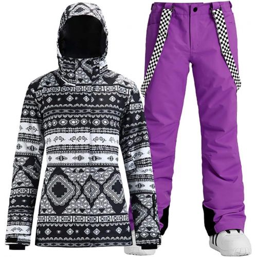  HOTIAN Womens High Windproof Technology Colorful Printed Snowboard Ski Jacket