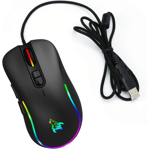  HOTLIFE Wired Mouse Gaming USB Wired Computer Mouse Backlit USB Computer Mice 6 Button, 4 DPI Adjustable Level, Comfortable Right Hand Ergonomic Mice for Windows PC, Laptop, Desktop, Noteb
