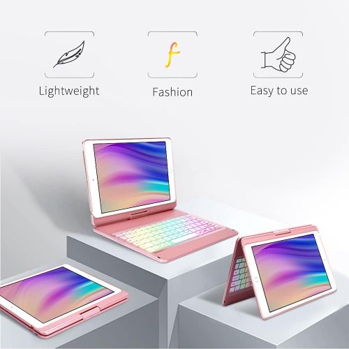  [아마존베스트]HOTLIFE 10.2 inch iPad Case with Keyboard,Keyboard Case for iPad 8th Generation&iPad 7th Gen,10 Color Backlit-360 Rotatable-BT 5.0 Keyboard Case for iPad 8th/7th,Auto Sleep/Wake Case iPad