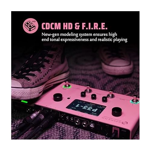  Hotone Ampero MP-100 Guitar Bass Amp Modeling IR Cabinets Simulation Multi Language Multi-Effects with Expression Pedal Stereo OTG USB Audio Interface(Pink Limited Edition)