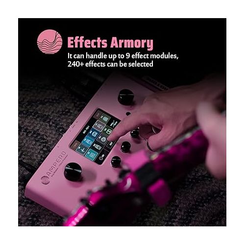  Hotone Ampero MP-100 Guitar Bass Amp Modeling IR Cabinets Simulation Multi Language Multi-Effects with Expression Pedal Stereo OTG USB Audio Interface(Pink Limited Edition)