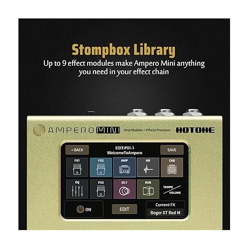  Hotone Ampero Mini MP-50 Guitar Bass Amp Modeling IR Cabinets Simulation Multi Language Multi-Effects with Expression Pedal Stereo OTG USB Audio Interface (MATCHA)