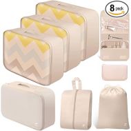 HOTOR Packing Cubes for Suitcases - 8 Pieces, Light Packing Cubes for Travel, Premium Suitcase Organizer Bags Set, Space-Saving Luggage Organizers, Travel Accessories and Essentials, Beige