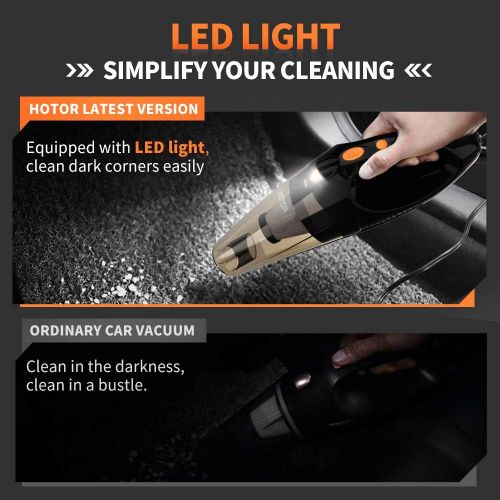  HOTOR Corded Car Vacuum Cleaner with LED Light, DC12-Volt Wet/Dry Portable Handheld Auto Vacuum Cleaner for Car, 16.4 Feet Power Cord with Carry Bag