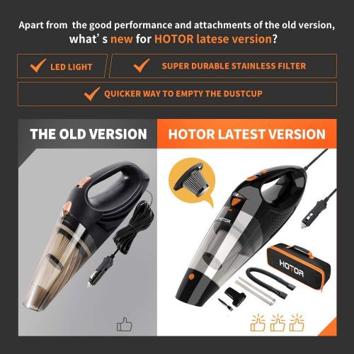  Car Vacuum, HOTOR Corded Car Vacuum Cleaner High Power for Quick Car Cleaning, DC 12V Portable Auto Vacuum Cleaner for Car Use Only - Orange