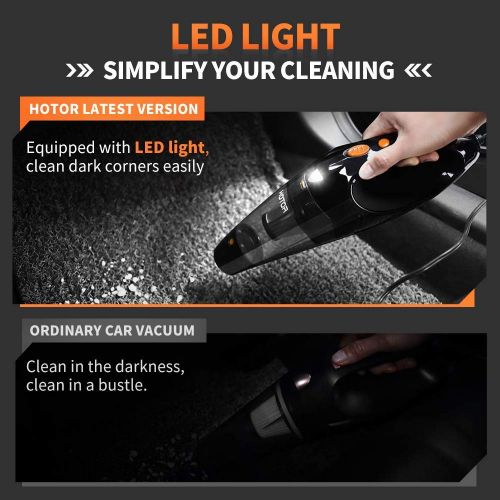  Car Vacuum, HOTOR Corded Car Vacuum Cleaner High Power for Quick Car Cleaning, DC 12V Portable Auto Vacuum Cleaner for Car Use Only - Orange