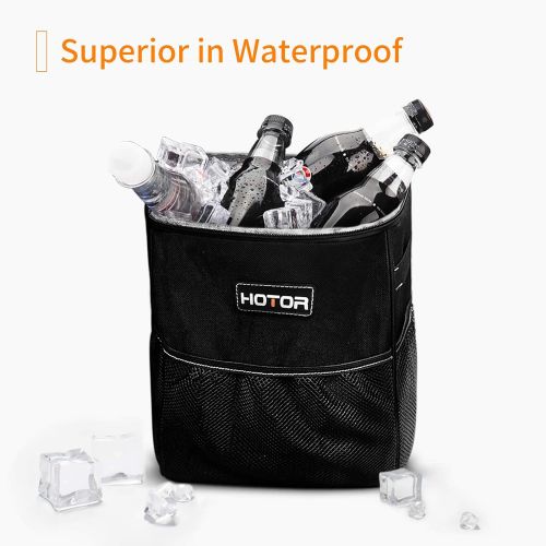  HOTOR Car Trash Can with Lid and Storage Pockets, 100% Leak-Proof Car Organizer, Waterproof Car Garbage Can, Multipurpose Trash Bin for Car - Black