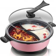 HOTPOT Pink Electric Hot Pot 6 Liter 1800W, Adjustable Files For Shabu Shabu, Hot Pot With Divide And Glass Lid And Cooking Noodles