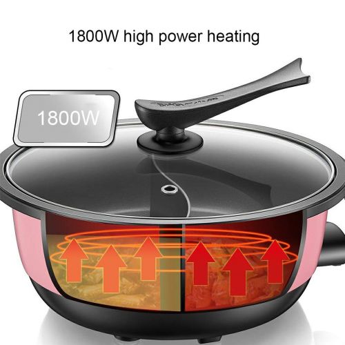  HOTPOT Pink Electric Hot Pot 6 Liter 1800W, Adjustable Files For Shabu Shabu, Hot Pot With Divide And Glass Lid And Cooking Noodles