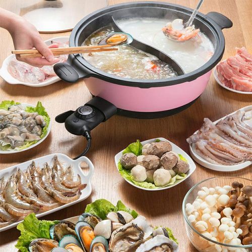  HOTPOT Pink Electric Hot Pot 6 Liter 1800W, Adjustable Files For Shabu Shabu, Hot Pot With Divide And Glass Lid And Cooking Noodles