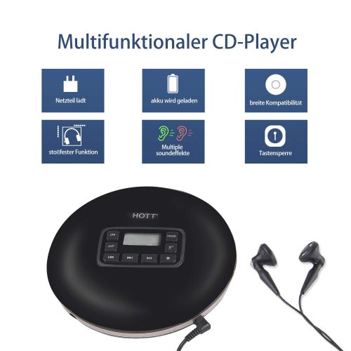  [아마존 핫딜]  [아마존핫딜]CD Player Tragbarer HOTT Personal CD Player mit LCD-Display, Stereo-Kopfhoerer und USB-Ladekabel Compact Walkman mit stossfester Funktion Discman CD-Player fuer CD, MP3 CD, CD-R, CD-R