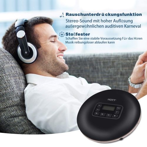  [아마존 핫딜]  [아마존핫딜]CD Player Tragbarer HOTT Personal CD Player mit LCD-Display, Stereo-Kopfhoerer und USB-Ladekabel Compact Walkman mit stossfester Funktion Discman CD-Player fuer CD, MP3 CD, CD-R, CD-R