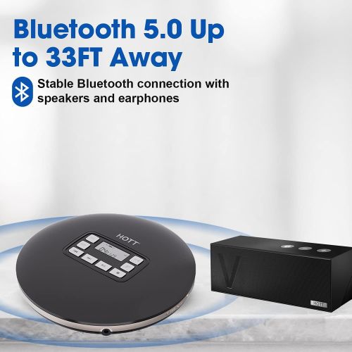  [아마존베스트]HOTT CD611T Bluetooth Portable cd Player for Home Travel and car with Stereo Headphones, Anti Shock Protection-Black