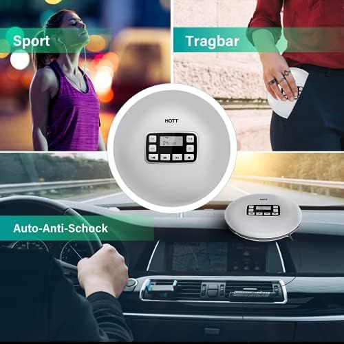  [아마존베스트]HOTT CD611T Bluetooth CD Player for Travel Home and Car with Stereo Headphones and Anti-Shock Protection Silver