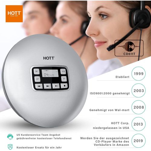  [아마존베스트]HOTT CD611T Bluetooth CD Player for Travel Home and Car with Stereo Headphones and Anti-Shock Protection Silver