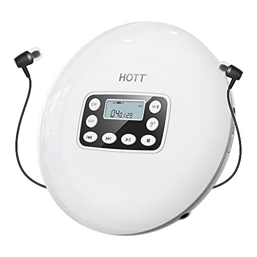  [아마존베스트]HOTT CD711T Rechargeable Portable Bluetooth CD Player for Home Travel and Car with Stereo Headphones and Anti-Vibration Protection - White