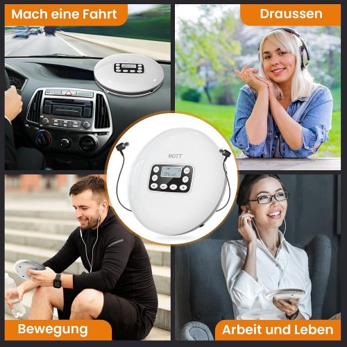  [아마존베스트]HOTT CD711T Rechargeable Portable Bluetooth CD Player for Home Travel and Car with Stereo Headphones and Anti-Vibration Protection - White