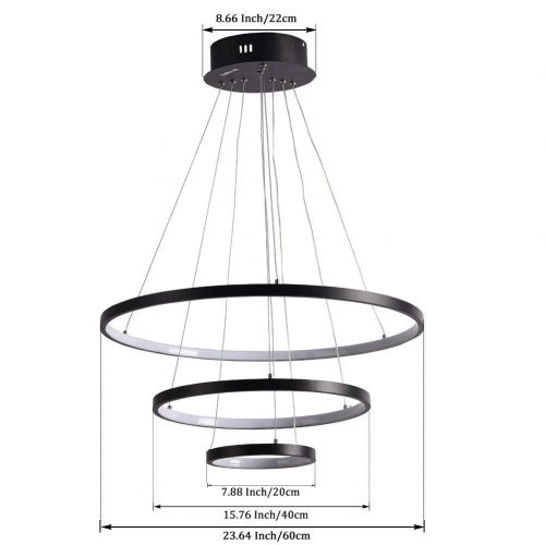  HOUDES Houdes Black Color Chandelier Modern LED Ceiling Lights Fixtures Chandelier Lighting Dining Room Pendant Lights Contemporary Rings Adjustable (20cm 40cm 60cm dimmable with Remote)