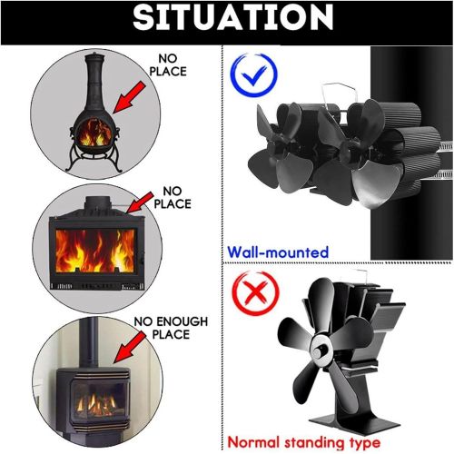  HOUHOU Ston Store Wall Mouted Black Fireplace 8 Blade Heat Powered Stove Fan Log Wood Burner Home Fireplace Fan Efficient Heat Distribution