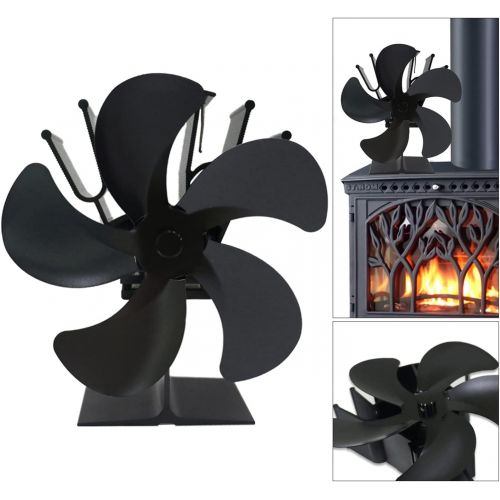  HOUHOU Ston Store Black Fireplace 5 Blade Heat Powered Stove Fan Log Wood Burner Eco Friendly Quiet Fan Home Efficient Heat Distribution