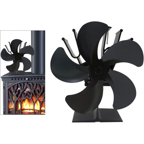  HOUHOU Ston Store Black Fireplace 5 Blade Heat Powered Stove Fan Log Wood Burner Eco Friendly Quiet Fan Home Efficient Heat Distribution