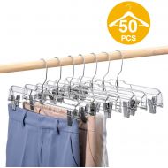 [아마존 핫딜] [아마존핫딜]HOUSE DAY 50 Pack 14 inch Clear Plastic Skirt Hangers with Clips, Skirt Hangers, Clip Hangers for Pants,Trouser Bulk Plastic Pants Hangers