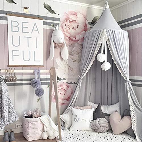  [아마존베스트]HOUTBY Princess Dome Bed Canopy Mosquito Net Kids Play Tent Hanging House Decoration for Baby Kids Indoor Outdoor Playing Reading