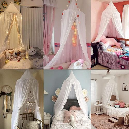  [아마존베스트]HOUTBY Princess Dome Bed Canopy Mosquito Net Kids Play Tent Hanging House Decoration for Baby Kids Indoor Outdoor Playing Reading